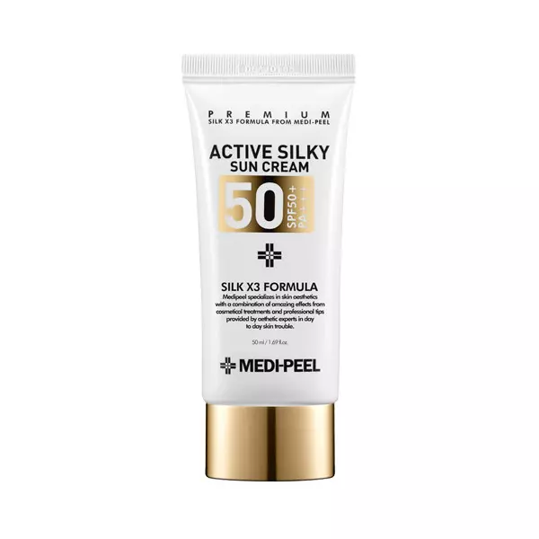 Солнцезащитный крем с комплексом пептидов и шёлка MEDI-PEEL Active Silky Sun Cream SPF50+